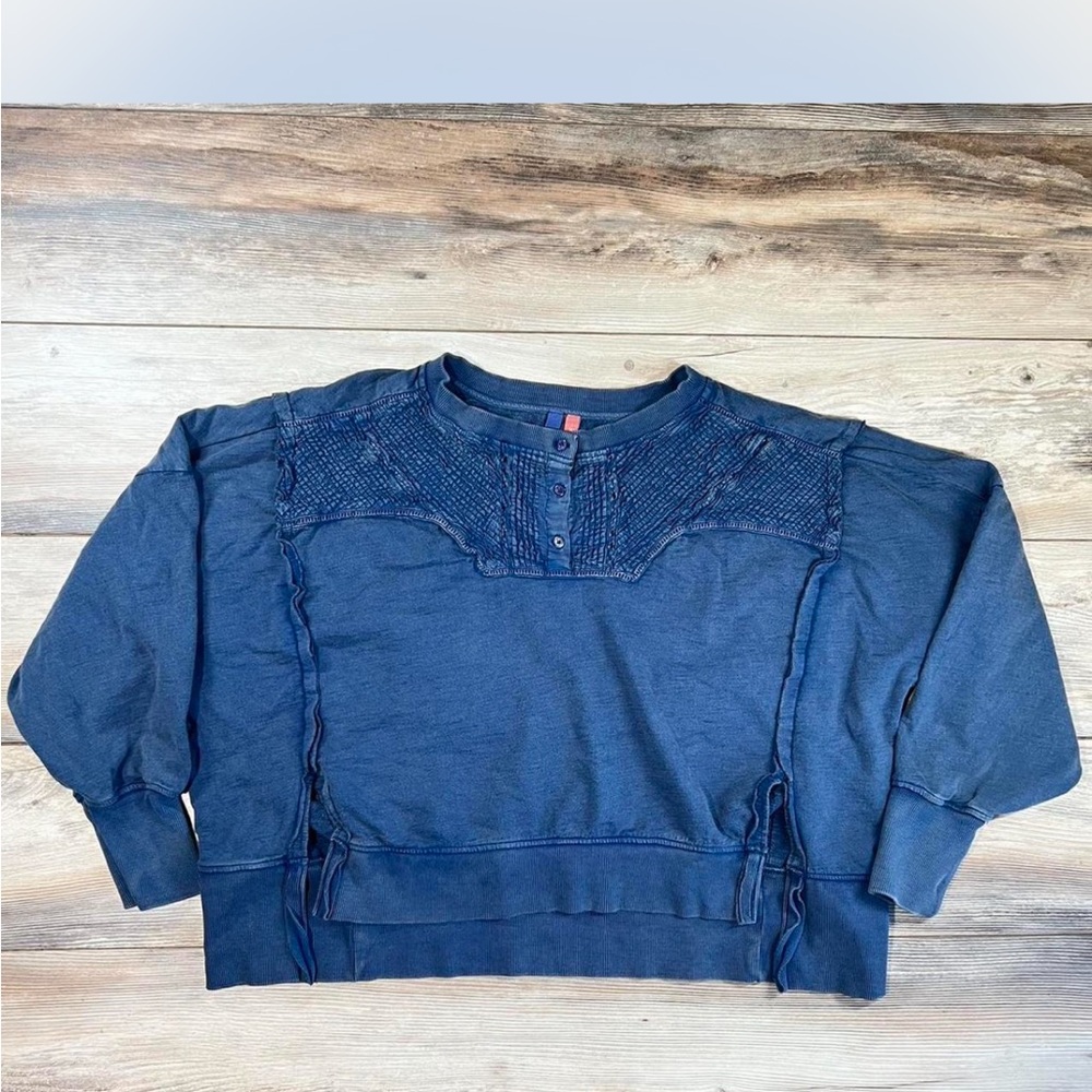Pilcro pintuck Blue Crewneck sweatshirt